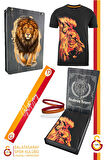 Galatasaray Orijinal Lisanslı Aslan Baskılı T-Shirt + Bileklik + Atkı Set Hediyelik Ahşap Kutulu