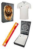 Galatasaray Orijinal Lisanslı Polo Yaka Beyaz T-Shirt + Şal Kaşkol Gs Hediyelik Ahşap Ku