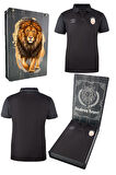 Galatasaray Orijinal Lisanslı 5 Yıldızlı Polo Yaka Siyah T-Shirt Gs Hediyelik Ahşap Kutu