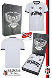 Beşiktaş Orijinal Lisanslı Nostalji Beyaz Çocuk Forma + Bileklik Set Hediyelik Ahşap Kutu