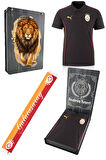 Galatasaray Orijinal Lisanslı Polo Yaka Siyah Antrenman T-Shirt + Şal Kaşkol Set Ahşap Kutu