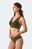 Burnt Olive 4713 Soft Push Up Dolgulu Simli Lastik Detayli Büstiyer Iç Çamasir Takim
