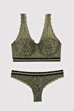 Burnt Olive 4713 Soft Push Up Dolgulu Simli Lastik Detayli Büstiyer Iç Çamasir Takim