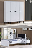 White Genç Odası - 4 Kapaklı Dolap, Karyola, Komodin, Şifonyer