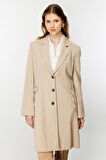 Ekol Büyük Beden Düğmeli Camel Kadın Pardösü 24EKL06542