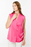 Ekol Kadın Büyük Beden V Yaka Saten Bluz 1514 Pembe