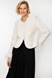 Ekol Kadın Kolları Tüylü Kapak Cepli Ceket 1125 Ekru