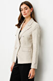 Ekol Kadın Kruvaze Düğmeli Ceket 4082 Bej