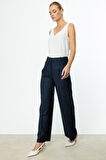 Ekol Kadın Çizgili Bol Paça Pantolon 4056 Lacivert