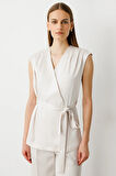 Ekol Kadın Beli Kuşaklı Saten Yelek 4158 İnci