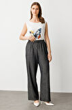 Ekol Kadın Büyük Beden Beli Lastikli Bol Paça Pantolon 7550 Siyah
