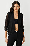 Ekol Kadın Kendinden Desenli Transparan Ceket 4182 Siyah