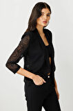 Ekol Kadın Kendinden Desenli Transparan Ceket 4182 Siyah