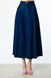 Ekol Kadın Beli Lastikli Pileli Etek 1056 Indigo