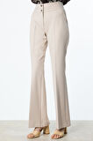 Ekol Kadın Beli Kalın Lastikli İspanyol Paça Pantolon 2092 Bej