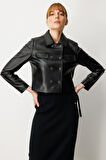 Ekol Kadın Çıtçıtlı Deri Crop Ceket 5087 Siyah