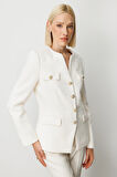 Ekol Kadın Kapak Cepli Tüvit Ceket 5043 Ekru