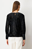 Ekol Kadın Büzgülü Kadife Bluz 3001 Siyah