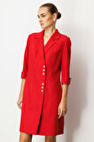Ekol Kadın Kruvaze Yaka Düğmeli Elbise 4009 Kırmızı