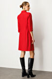 Ekol Kadın Kruvaze Yaka Düğmeli Elbise 4009 Kırmızı