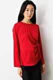 Ekol Kadın Önü Büzgülü Sıfır Yaka Bluz 3011 Kırmızı