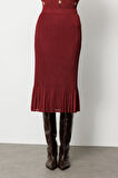 Ekol Kadın Etek Ucu Piliseli Midi Etek 3915 Bordo