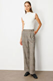 Ekol Kadın Beli Lastikli Ekoseli Pantolon 5077 Vizon