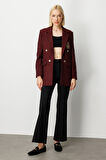 Ekol Kadın Önü Armalı Kapak Cepli Kaşe Ceket 5071 Bordo