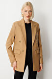 Ekol Kadın Önü Armalı Kapak Cepli Kaşe Ceket 5071 Camel
