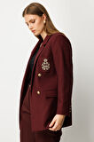 Ekol Kadın Büyük Beden Cebi Armalı Ceket 5571 Bordo