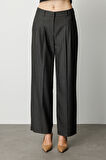 Ekol Kadın Çizgi Desenli Wide Leg Pantolon 5111 Siyah