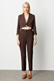 Ekol Kadın Yan Cepli Boru Paça Pantolon 5015 Kahverengi