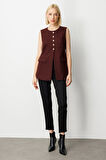 Ekol Kadın Önü Düğmeli Kapak Cepli Yelek 5007 Bordo