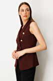 Ekol Kadın Kruvaze Yaka Kapak Cepli Yelek 5009 Bordo