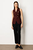 Ekol Kadın Kruvaze Yaka Kapak Cepli Yelek 5009 Bordo