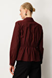 Ekol Kadın Kruvaze Yaka Önü Tokalı Bluz 3047 Bordo