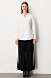 Ekol Kadın Büyük Beden Önü Düğmeli Polo Yaka Gömlek 3549 Ekru