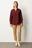 Ekol Kadın Büyük Beden Önü Düğmeli Polo Yaka Gömlek 3549 Bordo