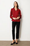 Ekol Kadın Kolye Aksesuarlı V Yaka Bluz 3013 Bordo
