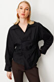 Ekol Kadın Önü Drapeli Kruvaze Gömlek 3043 Siyah