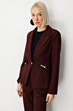 Ekol Kadın Omzu Vatkalı Düğme Aksesuarlı Ceket 5017 Bordo
