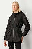 Ekol Kadın Kapüşonlu Kapak Cepli Trenç 7043 Siyah
