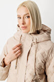 Ekol Kadın Kapüşonlu Şişme Mont 6601 Bej