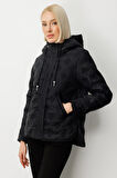Ekol Kadın Kapüşonlu Şişme Mont 6601 Siyah