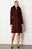 Ekol Kadın Yakası Kürklü Kapak Cepli Kaban 6065 Bordo