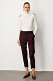 Ekol Kadın Balıksırtı Desenli Dar Paça Pantolon 5189 Bordo