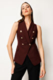 Ekol Kadın Kruvaze Yaka Kapak Cepli Yelek 5009 Bordo