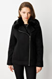 Ekol Kadın Yakası Kürklü Kruvaze Mont 6085 Siyah
