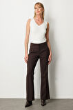 Ekol Kadın Beli Kalın Lastikli İspanyol Paça Pantolon 1105 Kahverengi