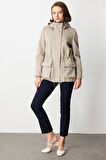 Ekol Kadın Kapüşonlu Kapak Cepli Kaşe Mont 6041 Vizon